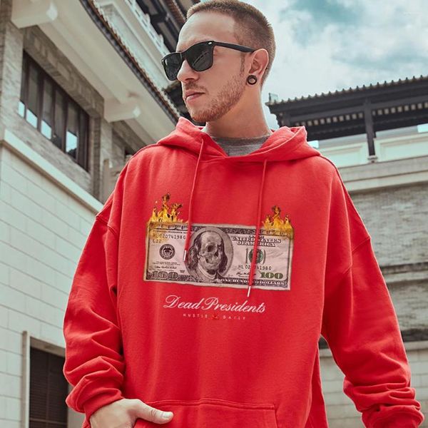 Erkek Hoodies Kağıt Para ve Kafatası Portresi Erkekler Pamuk Uzun Kollu Yaratıcılık Estetik Giyim Gevşek Cash Cep Çift