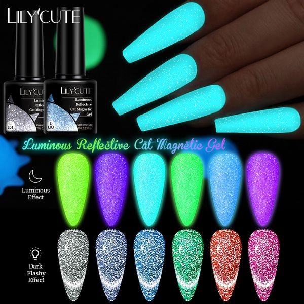 Smalto per unghie in gel magnetico riflettente luminoso per gatti Smalto per gel UV LED Glow In Dark Semi Permanent Soak Off Nail Art Polish