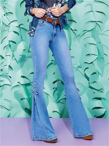 Женские джинсы повседневные сексуальные сексуальные средние талию растягиваемые брюки Женские тонкие джинсовая джинсовая ткань в корейском стиле.