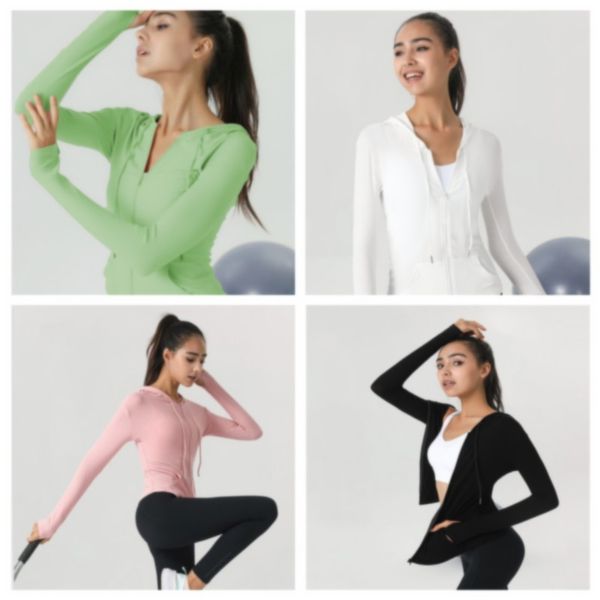 Giacca da yoga moda con cappuccio slim fit asciugatura rapida sport casual cerniera a maniche lunghe cardigan da corsa delicato sulla pelle abbigliamento fitness donna ALX