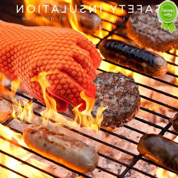 Novo 1 peça luvas de churrasco de grau alimentício resistentes ao calor luvas de churrasco luvas de forno de silicone à prova de fogo luvas de forno de microondas