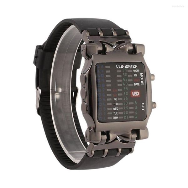 Relógios de pulso 2023 Moda masculina Esporte ao ar livre LED Relógios digitais binários Mostrador quadrado Uisex Faixa de borracha Relógio de pulso casual Relógio282a