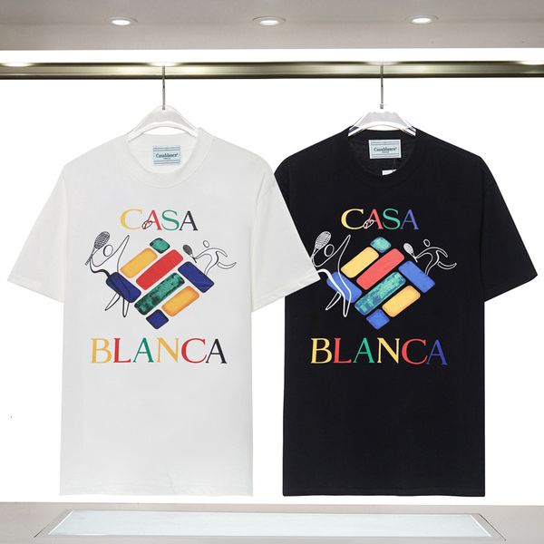 Camisetas masculinas arco-íris colorido bloco quebra-cabeça impressão CASABLANCA camisetas algodão de alta qualidade 3XL manga curta camiseta para homens mulheres 230714