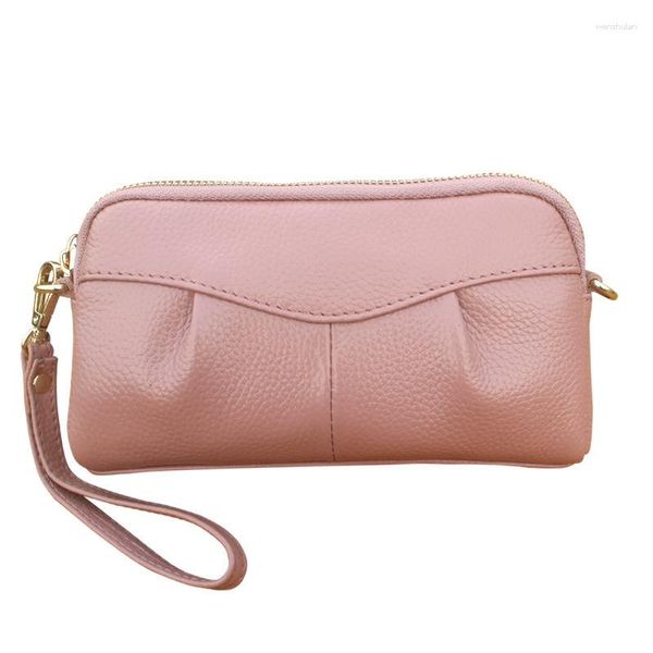 Abendtaschen Frauen Clutch Brieftasche echte Leder Ladies Bag Female Armband Long Geldbörse Handtasche Handtasche Reißverschluss Schulter