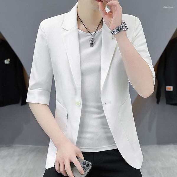 Ternos Masculinos Boutique Verão Moda Casual Manga Média Cor Sólida Respirável Versão Coreana Tendência Juvenil Hospedagem Slim Casamento Blazer