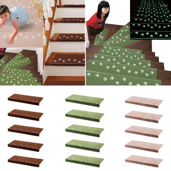 Tapetes 10 pçs para casa luminoso autoadesivo antiderrapante piso escada padrão garra de urso brilho no escuro tapetes protetores de escada