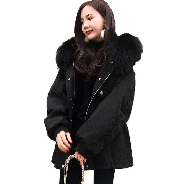 Блейзеры, женская хлопковая одежда, осенне-зимняя новая теплая женская куртка средней длины с большим меховым воротником и свободными застежками-молниями.