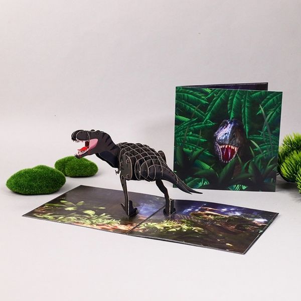 Приветствующие открытки 1 Установите 3D-открытые поздравительные открытки 3D Dinosaur для открыток с днем ​​рождения с конвертом рождественских подарков ручной работы 230714