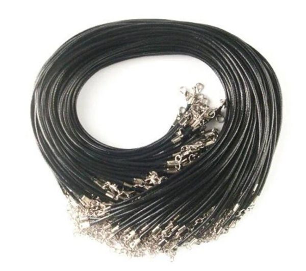 100PCS Black Wax Leather Snake Collana perline Cord String Rope Wire 45cm Extender Chain con moschettone Componente di gioielli fai da te all'ingrosso