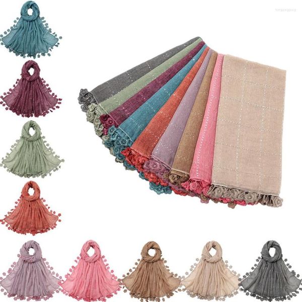 Abbigliamento etnico Donna Cotone Lino Sciarpa Hijab Nappa Scialle morbido Moda Foulard musulmano Avvolge lungo Silenziatore Pashmina Bandane Frange