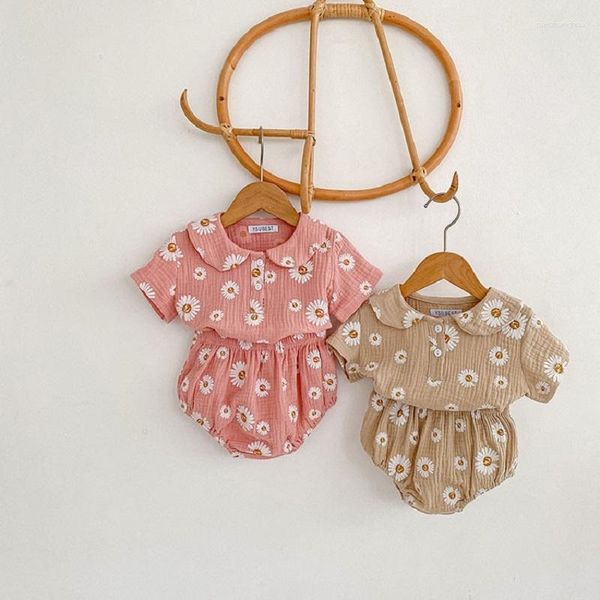 Giyim Setleri Yaz Bebek Kız Takım Daisy Baskı Bebek Yaka Tops Şort Küçük Üst Ekmek Pantolon İki Parça
