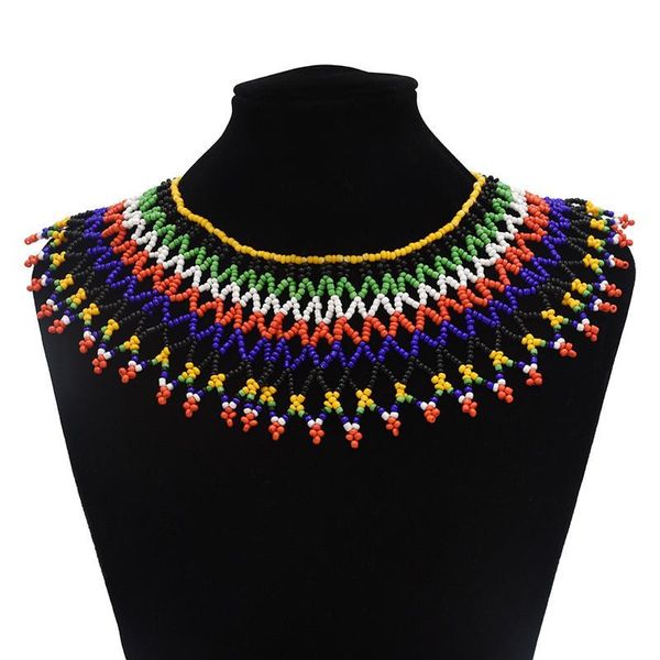 Örtünen Güney Afrikalı bohem etnik çok renkli çok renkli boncuklu gergin kolye, kadın parti kabile takı kolyesi Hint Mısır