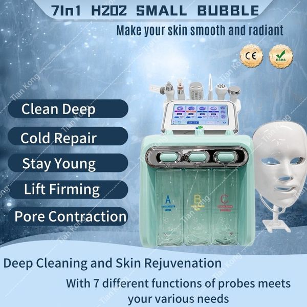 Novo 7 em 1 Hydrogen Oxygen Small Bubble Machine RF Beauty Instrument Skin Care Facial Spa H2O2 Hydro Dermoabrasão Rejuvenescimento