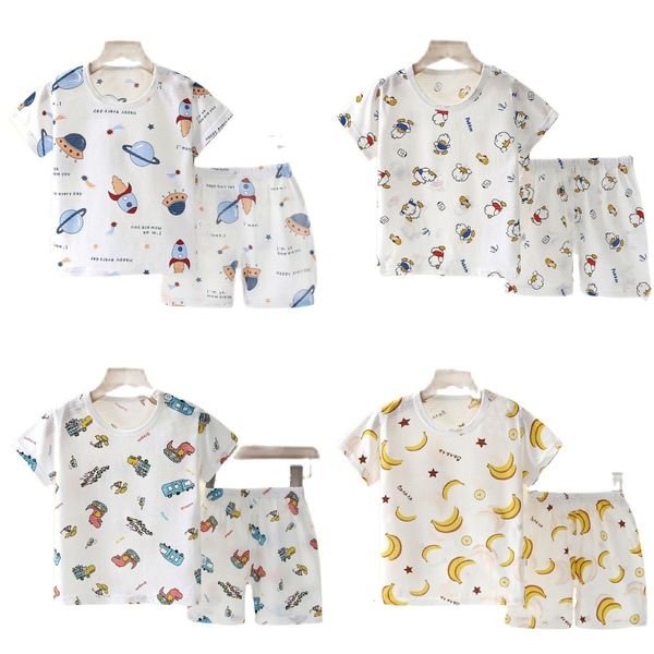 Pijama de verão infantil roupas de casa conjunto de roupas íntimas de bebê seção fina roupas de crianças meninos meninas roupas de duas peças 230714