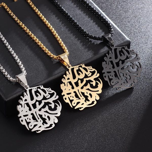 Anhänger Halsketten Klassische Vintage Arabische Symbole Edelstahl Hohle Schrift Halskette Für Männer Islamischen Punk Frauen Religiöser Schmuck