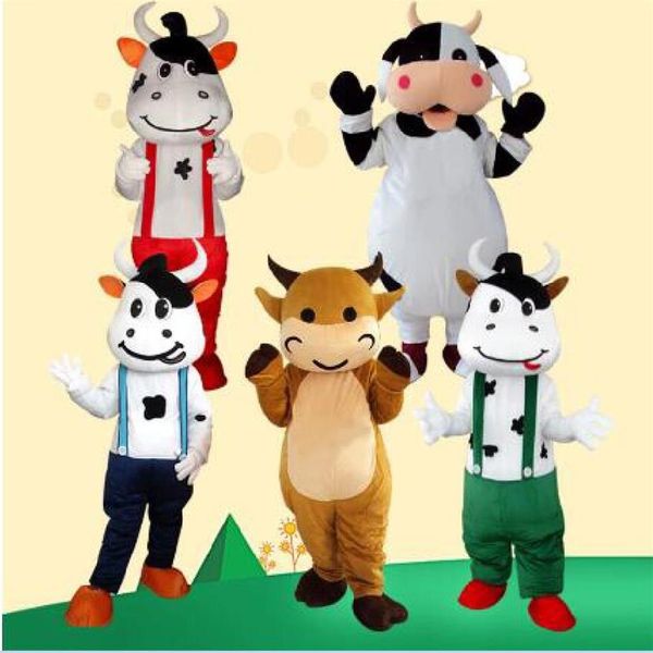 2018 alta qualidade branco e preto leite vaca mascote traje touro bezerro boi mascote leite fantasia trajes adulto terno tamanho para ha324e