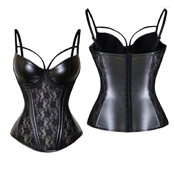 Damen Shapers Sexy Spitze Overbust Bustier Frauen Schwarze Korsetts Push Up Gothic Kunstleder Mieder Erotische Dessous Plus Size Korsett