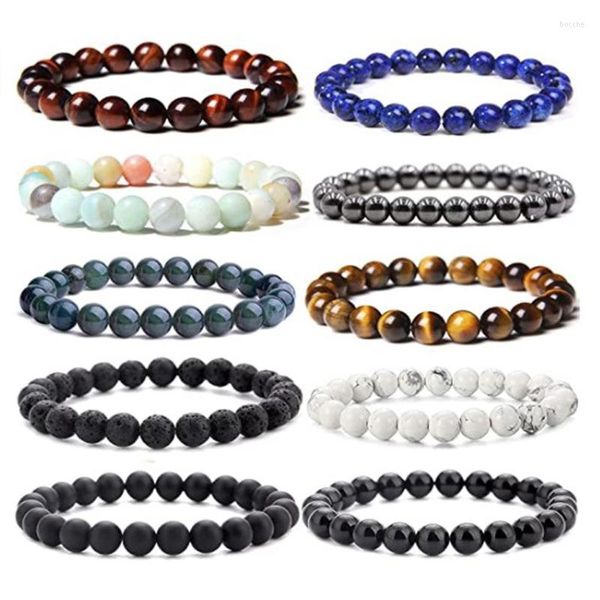 Strand Natural Stone Beads Healing Crystal Bracelet Real Tiger Eye Hematite Stretch Charm Bracelets For Women Men Handmade Jewelry