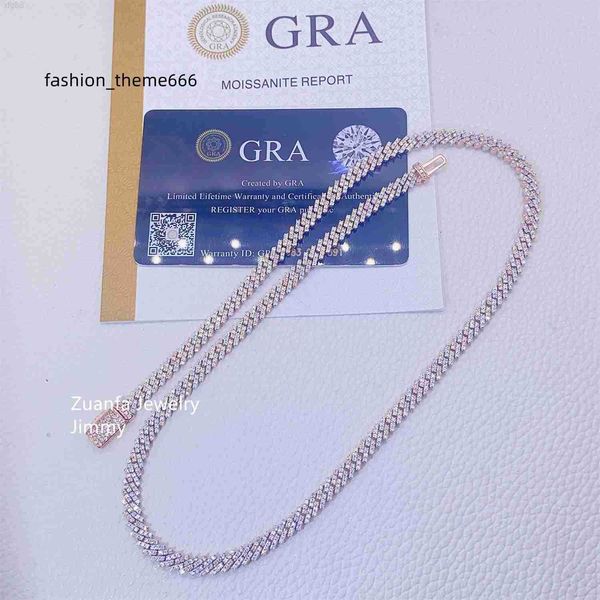 Ожерелье Moissanite Chain Pass Pass The Diamond Tester шириной 5 мм один ряд 925 стерлинговый серебро VVS Moissanite Кубинская цепь связи