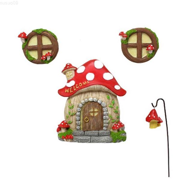 Decorazioni da giardino Resina Ornamenti in miniatura Porta delle fate Artigianato da giardino Accessori Mushroom House Pittura fai da te Decorazioni vintage Paesaggio Regali L230715