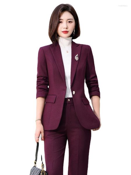 Damen Zweiteilige Hosen Damen Büro Elegante formelle Uniform Designs Hosenanzüge Herbst Winter Berufstätige Frauen Business Anzüge OL Styles