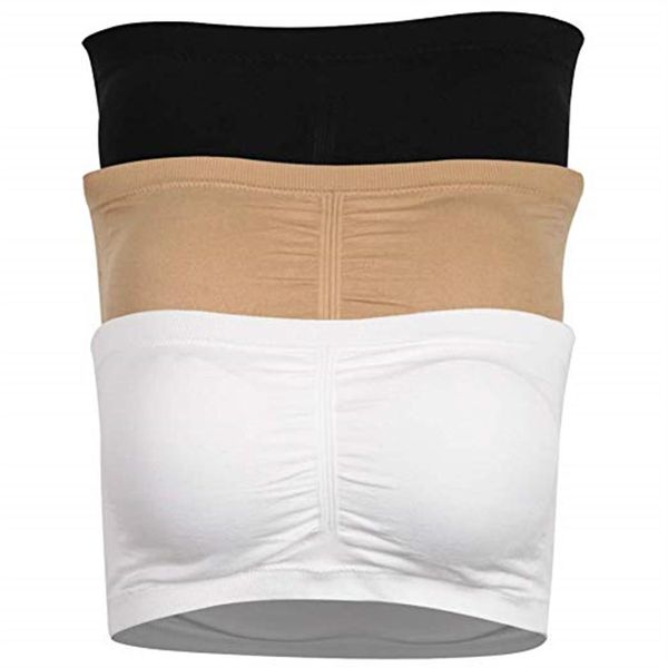 Kadınlar Bandeau Sutyen Straplez Temel Katman Tüpü Üst yastıklı sorunsuz konfor sütyen 3 Renk Beyaz Siyah Beige312o