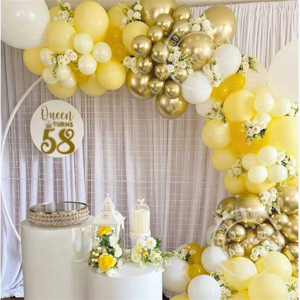 100Pcs Kit ghirlanda di palloncini gialli Globos in lattice oro metallo bianco per matrimoni Festa estiva Decorazioni di compleanno per bambini Baby Shower 211272v