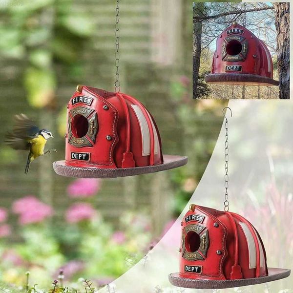 Decorazioni da giardino Decorazioni da appendere all'esterno Casetta per uccelli da giardino Nido di colibrì Forma di cappello da pompiere impermeabile L230715