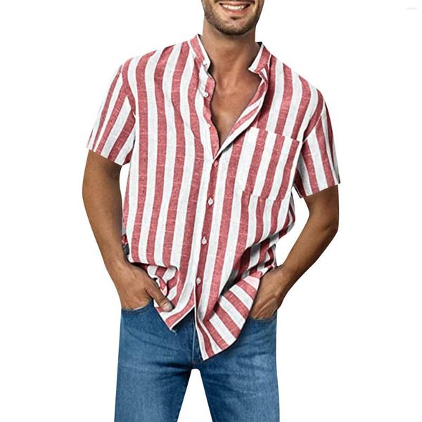 Camicie casual da uomo Camicia a maniche corte Hawaii Stampa a righe 3D Moda estiva Abbigliamento da mare da uomo Abbigliamento da uomo Camicetta con risvolto Harajuku di grandi dimensioni