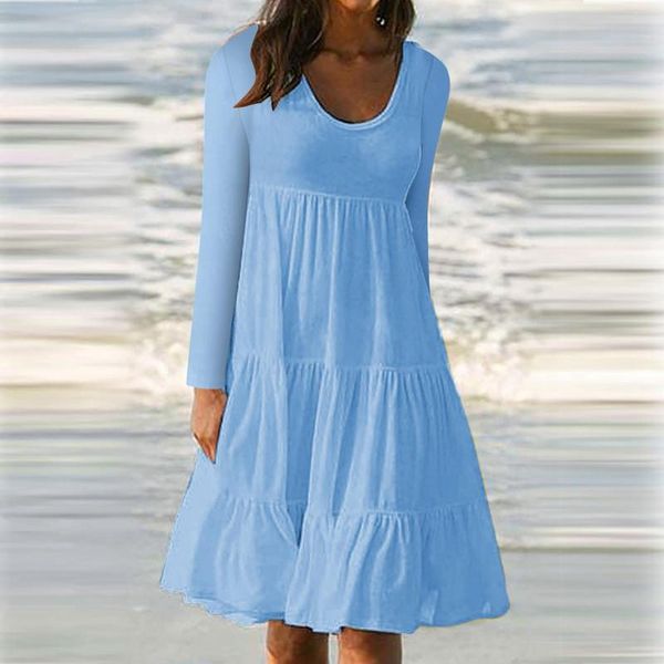 Vestidos casuais verão vintage branco vestido azul 2023 sem mangas decote em v na altura do joelho praia uso diário manga longa para mulheres