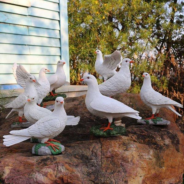 Decorações de jardim Miniaturas de jardinagem Estátuas Decoração Pombo Artesanato Decoração Resina Escultura Pássaro Jardim Terraço Pátio Acessórios L230715