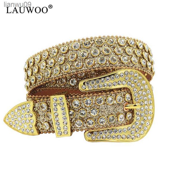 LAUWOO Cinture con strass di diamanti Moda di lusso con borchie in cristallo Cintura con fibbia ad ardiglione Cinto De Strass Cinture per donna Jeans Decorazione L230704