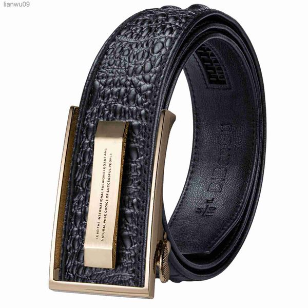 HiTie Crocodile Designer Luxus-Gürtel aus echtem Leder für Herren, lässig, Jeans-Gürtelband, goldfarben, automatische Schnalle, schwarzer Gürtel PD2036 L230704