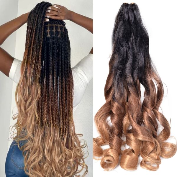 Cabelo de trança de onda francesa solto ondulado pré esticado espiral sintética encaracolado cabelo de trança de crochê 24 polegadas sintético 75 g/pacote cabelo de crochê francês LS04