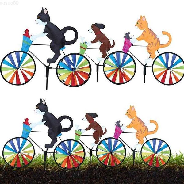 Outros adesivos decorativos Gato Cão na bicicleta Faça você mesmo Moinho de vento 3D Animal Bicicleta Wind Spinner Whirligig Jardim Gramado Gadgets decorativos Brinquedos ao ar livre para crianças Presente L230715