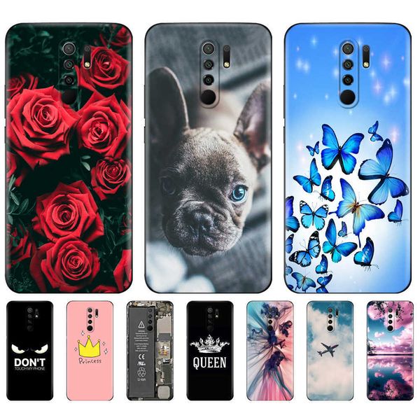 Para Xiaomi Redmi 9 Case Soft Silicon Back Cover Phone 6.53 Polegada Etui Coque Bumper Black Tpu Case