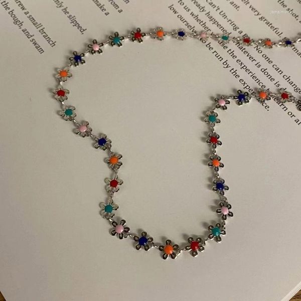 Halsband, bunte Blumen-Perlen-Halskette, Schmuck, Statement-Sommer-Halskette