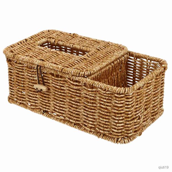 Cajas de pañuelos Caja de servilletas Titular de pañuelos Cubierta de servilletas Rattan er Cesta de almacenamiento de papel tejido Dispensador para el hogar Estuche facial cuadrado Seagrass Decorativo R230715