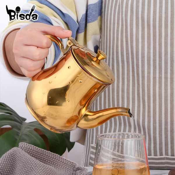 Utensili da cucina Teiera in acciaio inossidabile con filtro Pentola per olio da cucina dorata Contenitore per condimenti liquidi Porta caffè Bollitore per tè Induzione 230714