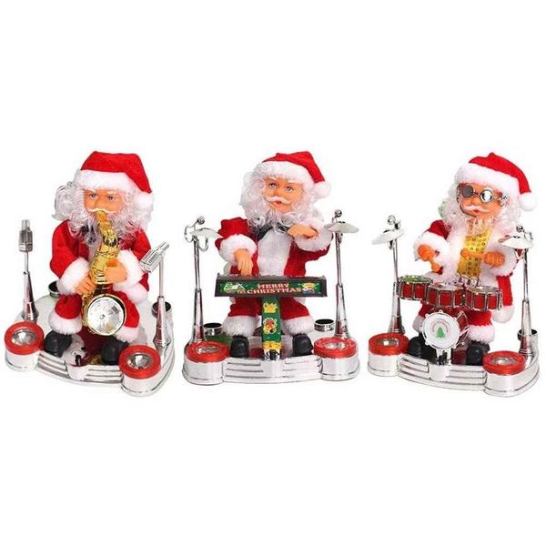 Danza Canto Babbo Natale che suona il tamburo Bambola di Natale Figura musicale in movimento Decorazione a batteria G0911300z