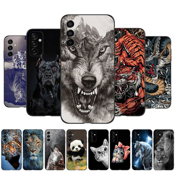 Для Samsung Galaxy M23 5G Case Back Cover F23 Bag Bag Silicon Black TPU Lion Wolf Tiger Dragon