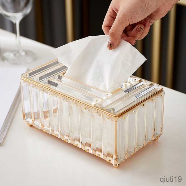 Caixas de lenços de papel Guardanapos Caixa de lenços de cristal Nórdico elegante mesa de escritório guardanapos caixa de armazenamento barra ouro diamante titular sala de estar quarto decoração presente R230715