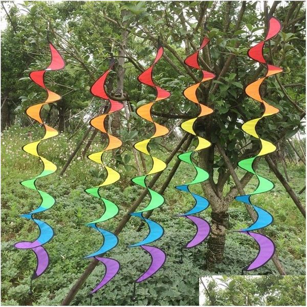 Gartendekorationen im Freien Regenbogen Spirale Windmühle Windsack Dekorieren Langlebig Drehen Tragbare Wind Spinner Farbiges Band Stricken Dhj81