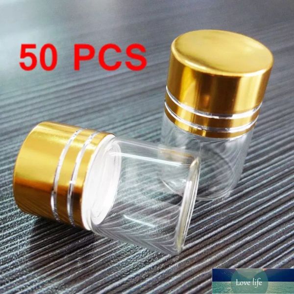 Süper Deal 50 PCS Tranparent Lot Küçük 5ml (22*30) Uçucu Yağ Üst Kalitesi için Altın Kaplama Vidalı (Kapaklar) Boş Cam Şişe Kavanozları