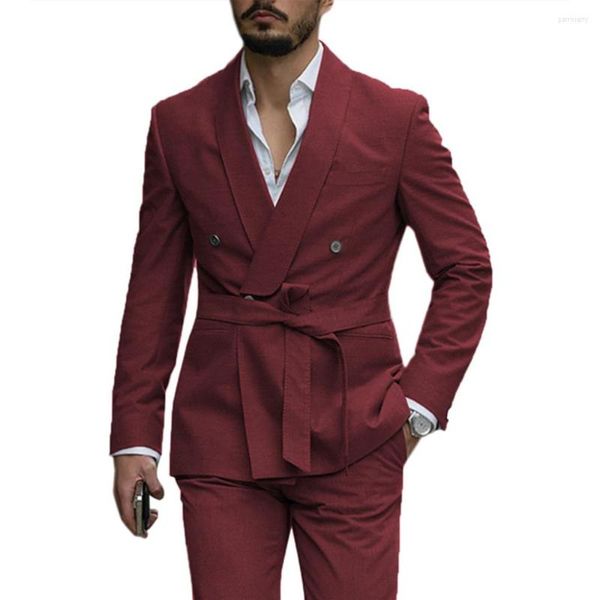 Abiti da uomo Borgogna di alta qualità Matrimonio Slim Fit Cappotto su misura Pantaloni Due pezzi Uomo Abbigliamento da sposo Costume Homme