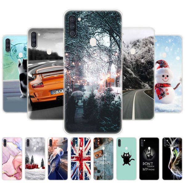 Für Samsung A11 Hülle 6,4 Zoll weiche Silikon-TPU-Rückseite Handyhülle Galaxy A 11 A115 Cartoon Winter Schnee Weihnachten