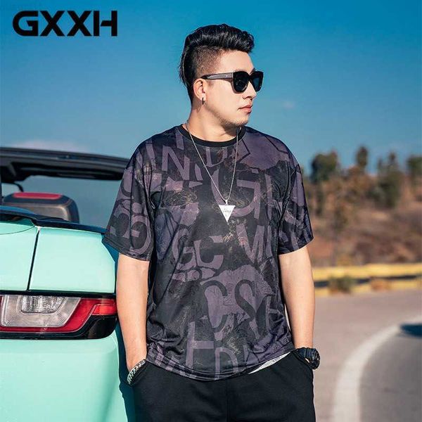 T-shirt da uomo GXXH Large Uomo 2023 Summer Fashion Tessuto in poliestere Ice Silk Graffiti Girocollo T-shirt manica corta 80-140KG Abbigliamento uomo L230715