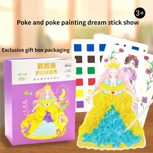 Детские игрушечные наклейки детская магическая принцесса наряжаться с Diy Diy Distrypend Creative Proking Poke Painting Girls Toys 230714
