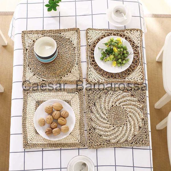 Tapetes Almofadas 1pc Tapete de Mesa Natural Feito à Mão Jacinto de Água Jogo Americano Resistente ao Calor Forma Retângulo Trançado Vintage Talheres Tapete x0715