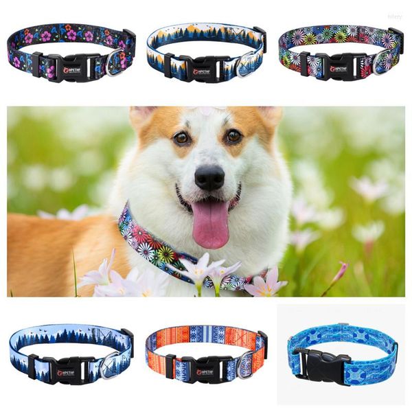 Coleiras para cachorro de náilon coleira para animais de estimação com estampa personalizada acessórios pequeno médio grande filhote de cachorro